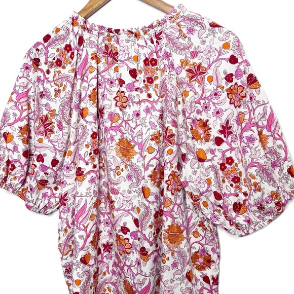New with Tag Knox Rose Women's Floral Rich Magenta Orange Oversized Boho Blouse - Picture 10 of 16